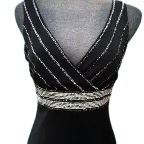 Dusk Collection by Sheila Yen Beaded V Neck Black Evening Gown Size 8 - Picture 4 of 7